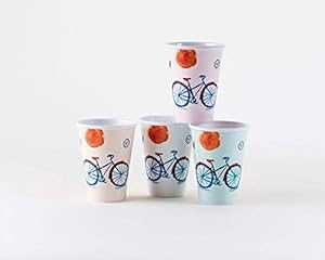 One Hundred 80 Degrees Bicycle Cup- 12 oz Set of Four, Melamine design...