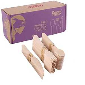 Disposable Wooden Cutlery 100pcs Set by Gmark - Biodegradable Utensils...