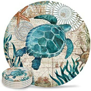 Vandarllin 4-Pieces, Drink Coasters Sea Turtle Ocean Animal Absorbent Stone Ceramic Coaster with Cork Back and NO Holder for Cups, Set of (4-Pieces)