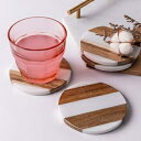 Frescorr - Luxurious Atelier Marble and Wood Set of 4 Coasters, 4 x 4 inches for Drinks, Hot/Cold,Coffee Mugs, Beer Cans,Bar Glasses. Tea Table/Bar Coasters