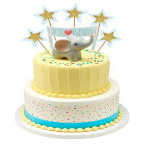 エレファントベビーシャワーベビーバースデーケーキ＆カップケーキパーティー用品デコレーショントッパー（エレファントケーキトッパー＆ブルースター） Celebrate Next Elephant Baby Shower Baby Birthday Cake & Cupcake Party Supplies Decoration Topper