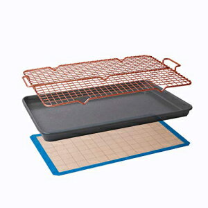CasaWare 3pc Ultimate Commercial Weight 15 x 10 x 1-inch Cookie Sheet/Cooling Grid/Silicone Mat Bakeware Set (Silver Granite)