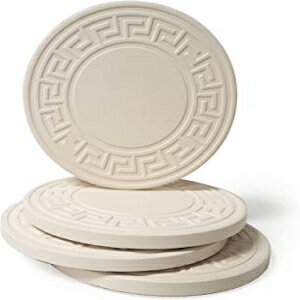 CoasterStone Absorbent Stone Greek Key Coasters, 4.25 , White