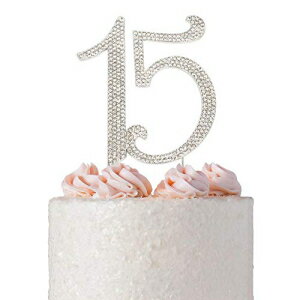 15 キンセアニェーラの誕生日ケーキ トッパー | プレミアム キラキラ クリスタル ラインストーン ダイヤモンド ジェム | 15歳の誕生日や記念日パーティーのデコレーションアイデア | 高品質の金属合金 | 完璧な記念品 (15 シルバー) 15 Quinceañer