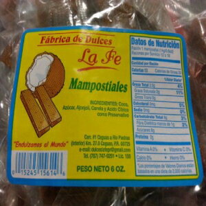 Mampostiales (ココナッツ トフィー) Fabrica De Dulces La Fe 製 (18 個別パッケージ ユニット) Mampostiales (Coconut Toffee) By Fabrica De Dulces La Fe (18 Individual Packaged Units)