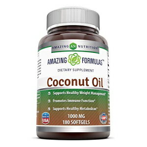 Amazing Nutrition Amazing Formulas Extra Virgin Coconut Oil Dietary Supplement - 1000 mg - 180 Softgels (Non-GMO,Gluten Free) - Weight Management & Immune System Support - Promotes Heart Health