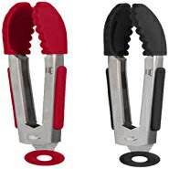 Tovolo Mini Stainless Steel Tongs Grip 7" with Silicone Grip & Easy Lock Mechanism for Serving, Salad, and Ice, Set of 2 7" Red & Black