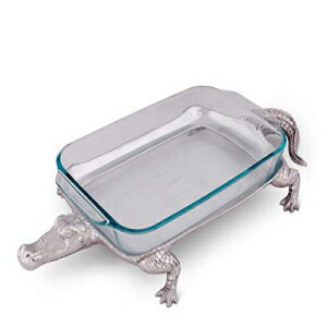 Arthur Court Metal Pyrex Glass Casserole Dish Holder Alligator Pattern Sand Casted in Aluminum with Quality Hand Polished Design Tarnish-Free 21 inch Long 3 Quart Removable Glass Dish Included