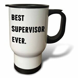 3dRose Best Supervisor Ever, Black Letters on a White Background Stainless Steel Travel Mug, 14 oz, White