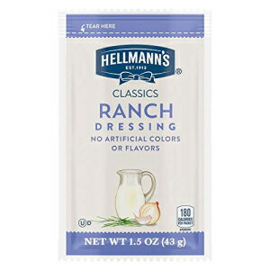 Hellmann's Classics Ranch Salad Dressing Portion Control Sachets Gluten Free, No Artificial Flavors, Colors, added MSG or High Fructose Corn Syrup, 1.5 oz, Pack of 102