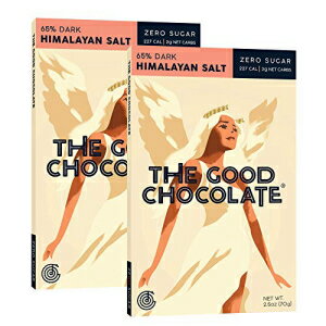 グッドチョコレートゼロシュガー65％ヒマラヤソルトダークチョコレートバー、オーガニック、ケトフレンドリー、低炭水化物、無糖スナックとおやつ、2.5オンスバー（2パック） The Good Chocolate Zero Sugar 65% Himalayan Salt Dark Chocolate Bars, Organic