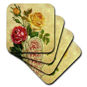3dRose CST_192929_3 Vintage Rosesセラミックタイルコースター、（4個セット） 3dRose CST_192929_3 Vintage Roses Ceramic Tile Coasters, (Set of 4)