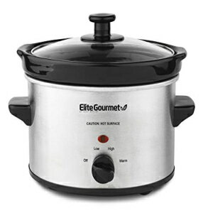 Elite Gourmet MST-275XS Electric Oval Slow Cooker, Adjustable Temp, Entrees, Sauces, Stews & Dips, Dishwasher Safe Glass Lid & Crock (2 Quart, Stainless Steel)