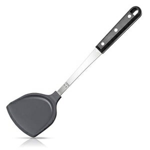 KSENDALO Silicone Solid Turner, Nonstick Wok Spatula, Sturdy Flexible and Riveted POM Plastic Handle, 480℉ Heat-Resistant, Gray