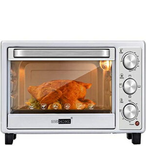 VIVOHOME 6-Slice Countertop Toaster Oven with Bake Pan, Broil Toasting Rack and Drag Hook, Oven Mitten Included, Stainless Steel, Silver