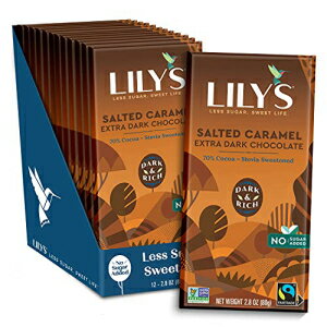 Extra Dark Salted Caramel Chocolate Bar by Lily's | Stevia Sweetened, No Added Sugar, Low-Carb, Keto Friendly | 70% Cocoa | Fair Trade, Gluten-Free & Non-GMO | 2.8 ounce, 12-Pack