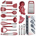 Kaluns Kitchen Utensil Set 24 Nylon and Stainless Steel Utensil Set, Non-Stick and Heat Resistant Cooking Utensils Set, Kitchen Tools, Useful Pots and Pans Accessories and Kitchen Gadgets (Red)