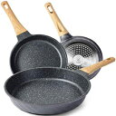 YIIFEEO Nonstick Frying Pan Set, Granite Skillet Set with 100 PFOA Free, Omelette Pan Cookware Set with Heat-Resistant Ergonomic Handle, Induction Compatible(8inch 9.5inch 11inch)