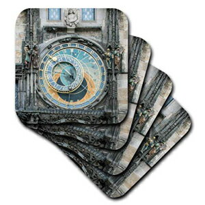 3dRose CST_208777_3ヨーロッパ、チェコ共和国、ボヘミア、プラハ、天文時計セラミックタイルコースター（4個セット） 3dRose CST_208777_3 Europe, Czech Republic, Bohemia, Prague, Astronomical Clock Ceramic Tile Coasters (Set of 4)