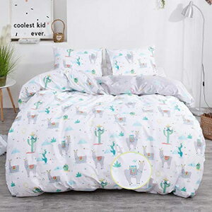 karever Girls Alpaca Tree Duvet Cover Set 100 Cotton Bedding Cactus Forest White Comforter Cover Set Kids Cartoon Bedding Set (3pcs Queen Size)