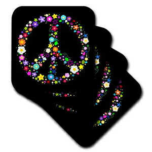 3dRose cst_58312_3フローラルピースシンボル-フラワーヒッピーまたはヒッピーサイン-カラフルなフラワー-セラミックタイルコースター、4個セット 3dRose cst_58312_3 Floral Peace Symbol-Flowery Hippy or Hippie Sign-Colorful Flowers-Ceramic Tile Coaster