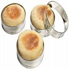 イングリッシュマフィンリングクランペットビスケットクッキーエッグモールドティンプレートの新しいボックス4個セット Muffin Pans English Muffin Rings Crumpet Biscuit Cookie Egg Molds Tinplated New Box Set of 4