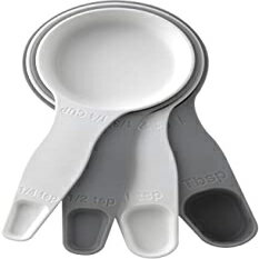 White/Gray Mixed, Storage Theory 4 Piece set of 2-in-1 Combo Measuring Cup Spoon Kitchen Tools, White/Grey
