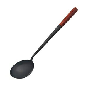 RNYAMOR Traditional Hand Forged Wok Ladle, Chinese Egg Dumpling Fry Ladle Iron Spoon for Stir-Fry with Wooden Handle, 16.5 Inch Long