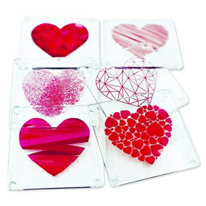 アイデアデザイン-アクリル3.5インチハート型プリント-クリアアクリルスタンド付きコースターの詰め合わせ（6個セット） Idea Design Studio Idea Design - Acrylic 3.5 Inches Heart Shaped Print – Assorted Coasters with Clear Acrylic Stand (Set