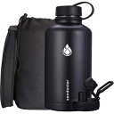 SENDESTAR Stainless Steel Water Bottle-12oz, 24oz, 40oz or 64oz with New Straw Lid or Spout Lid Keeps Liquids Hot or Cold with Double Wall Vacuum Insulated Bottle (64 oz-Black)