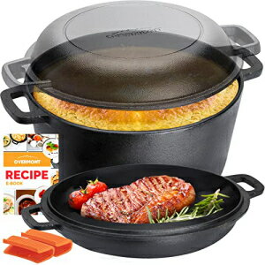 Overmont 2 in 1 Dutch Oven with Skillet Lid Cook