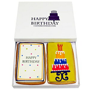 CustomCookies.com Gourmet Happy Birthday Cookie Gift Basket | 2 Large 2.5 x 4.5 in Vanilla Sugar Cookies Hand-Decorated Snack Variety Pack | Kosher B-Day Bakery Care Package For Women, Men Boys &Girls | Prime Del