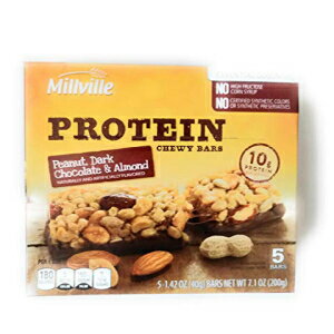 MILLVILLE s[ibcA_[N`R[gAA[hveĈ݂o[ (5 ) MILLVILLE Peanut, Dark Chocolate & Almond Protein Chewy Bars (5 count)