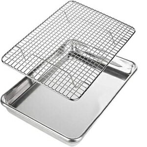Oven Baking Sheet Pan and Stainless Steel Cooling Rack by KitchaPro - Aluminum Steel Pan & Wire Racks - Quarter Tray Kitchen Set - Nonstick - Used for Baking, Roasting, Cooking & Grilling