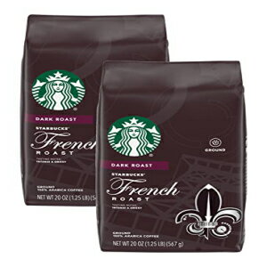 スターバックス フレンチ ロースト コーヒー、ダーク ロースト グラウンド コーヒー、100% アラビカ コーヒー製、フレッシュな風味のためのフレーバーロック パッケージ、20 オンス バッグ (2 個パック) Starbucks French Roast Coffee, Dark Roast