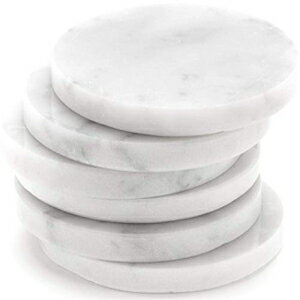 Gayan Celebrations White Marble Stone Coasters for Drinks (100 Real Solid Marble), Set of 6, with Holder Perfect Housewarming Gift, Wedding Gift, or for Your Kitchen, Living Room, Coffee Table Decor