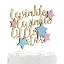 NANASUKO Cake Topper - Twinkle Twinkle Little Star - Double Sided Gold Glitter with Pink and Blue Stars - Premium Quality Made in USA