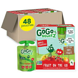 GoGo squeeZ Fruit on the Go, Apple Strawberry, 3.2 oz. (48 Pouches) - Tasty Kids Applesauce Snacks Made from Apples & Strawberries - Gluten Free Snacks for Kids - Nut & Dairy Free - Vegan Snacks