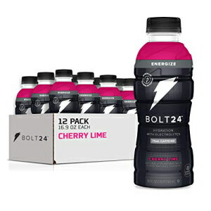 BOLT24 Energize + Caffeine, Advanced Electrolyte Drink Fueled by Gatorade, Vitamin A & C, 75mg Caffeine, Cherry Lime, No Artificial Sweeteners or Flavors, Great for Athletes, 16.9 Fl Oz, (12 Pack)