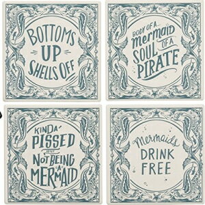 Primitives By Kathy Absorbent Stone Coaster Set, Mermaids