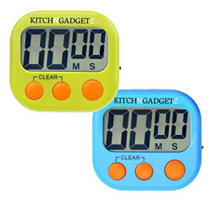 カウントダウンタイマー付きデジタルキッチン目覚まし時計-2個セット-フレッシュブルーとグリーン-大型LCDディスプレイ-分と秒のボタン+開始と停止-非常に使いやすい-マグネットと卓上スタンド Kitch N Gadgetz Digital Kitchen Alarm Clock with Countdown Timer