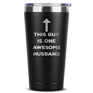 Sodilly One Awesome Husband - 16 oz Black Insulated Stainless Steel Tumbler w/ Lid Mug - Birthday Valentines Fathers Day Christmas Gift Ideas from Wife - Funny Present Idea for Groom - Unique Gifts Presents