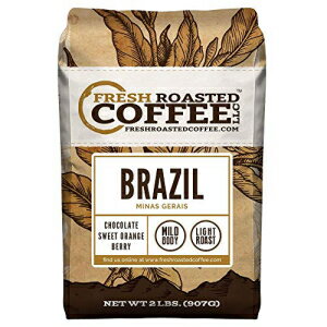 Fresh Roasted Coffee LLC、ブラジル産ミナスジェライスコーヒー、ライトロースト、直接取引、全豆、2ポンドバッグ Fresh Roasted Coffee LLC, Brazilian Minas Gerais Coffee, Light Roast, Direct Trade, Whole Bean, 2 Pound Bag