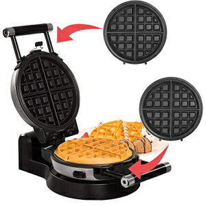 Health and Home Upgrade Automatic 360 Rotating Belgian Waffle Maker with Removable Plates, Black + Silver
