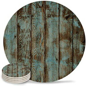 8-Piece Set, Vandarllin Drink Coasters Rustic Old Barn Wood Art Absorbent Stone Ceramic Coaster with Cork Back and NO Holder for Cups, Set of 8-Piece (Green)