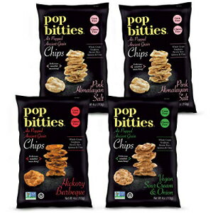 Pop Bitties Ancient Grain Chips-Healthy Chips Alternative-Variety 4 Pack、4oz Bags – Air Popped Whole Grain Sorghum、Quinoa、Chia Healthy Snacks –グルテンフリー、非GMO、ビーガン、コッシャースナック Pop Bitties Ancient Grain Chips