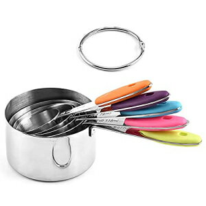 Gift2U 5 Pieces Stainless Steel Measuring Cup Set with Colorful Cup Handle, Stackable Measuring Cup Set for Liquid and Dry Measuring, 18/8