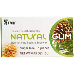 Sayan シュガーフリー すべて天然ガム、シベリア松の樹脂と蜜蝋チューインガム、息を爽やかに、ベジタリアン、非遺伝子組み換え、砂糖不使用、グルテンフリー、アスパルテームフリー、保存料不使用 - 6パック (96個) Sayan Sugar Free All Natural Gum, Siber