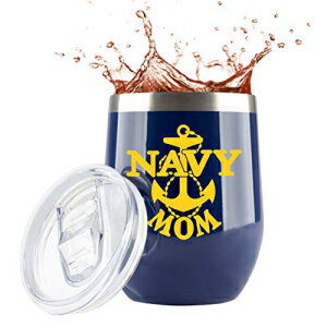 ネイビーママ| 12オンススチールローズゴールドワイン/コーヒートラベルタンブラー/マグカップ、プレミアムスピル耐性スライディングリッド付き| 誇り高き海軍ママ| Globodyneタンブラーによる米海軍の贈り物 Navy Mom | 12oz Steel Rose Gold Wine/Coffee T