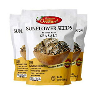 ジャンボひまわりの種 海塩オーブン焼き (バリューパック - 3袋) by PREMIUM ORCHARD JUMBO Sunflower Seeds Oven Roasted with Sea Salt (VALUE PACK - 3 Bags) by PREMIUM ORCHARD